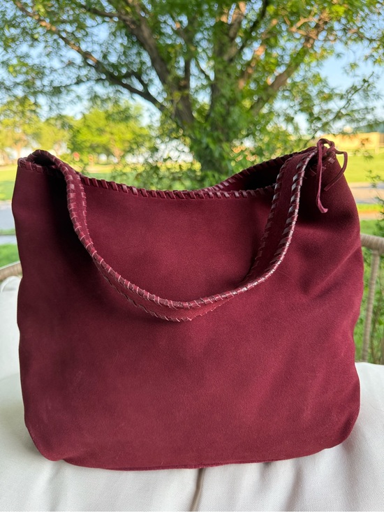 Genuine Leather Handbags - NWT Genuine Leather Burgundy Suede Shoulder Bag Hobo Tote